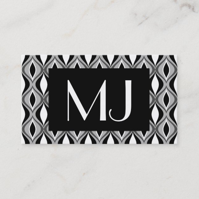 Mid-Century Modern Diamonds, Black, White and Grey Business Card (Front)