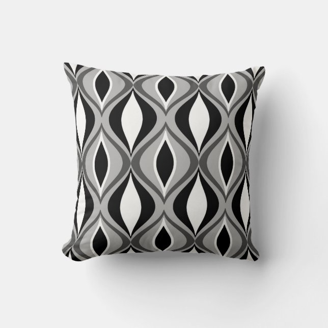Mid-Century Modern Diamonds, Black, White and Grey Cushion (Front)
