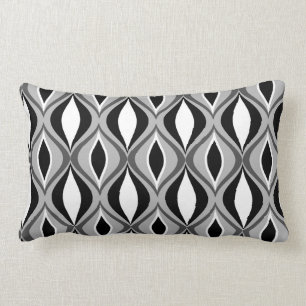 Mid-Century Modern Diamonds, Black, White and Grey Lumbar Cushion
