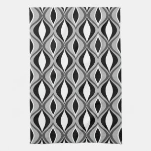 Mid-Century Modern Diamonds, Black, White and Grey Tea Towel