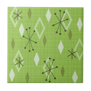 Mid Century Modern Diamonds Chartreuse Ceramic Tile