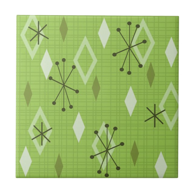 Mid Century Modern Diamonds Chartreuse Ceramic Tile (Front)