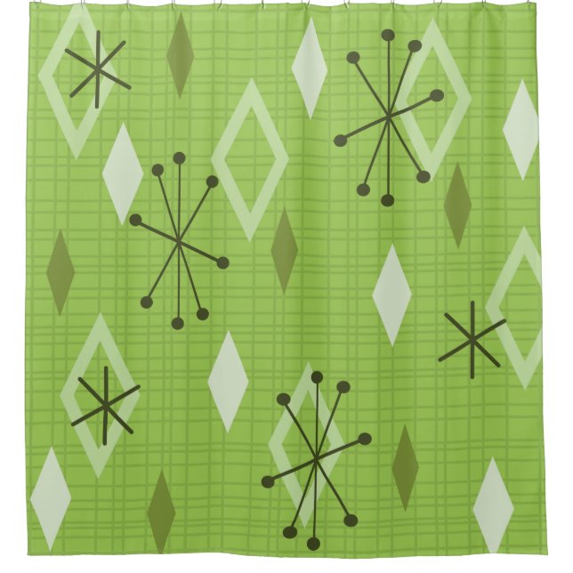 Mid Century Modern Diamonds Chartreuse Shower Curtain (Front)