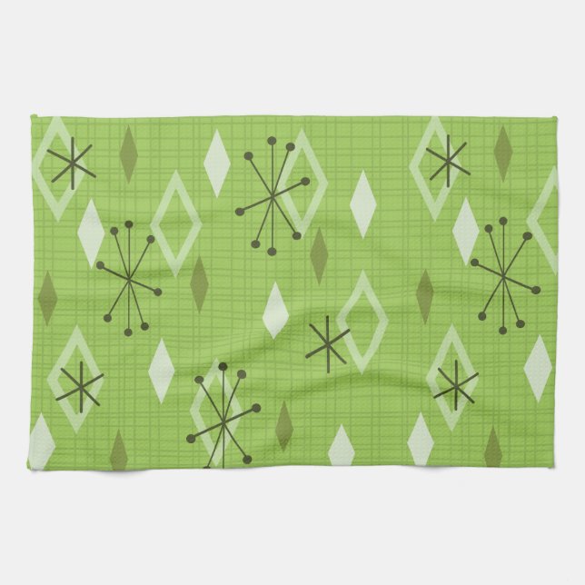 Mid Century Modern Diamonds Chartreuse Tea Towel (Horizontal)