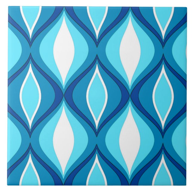 Mid-Century Modern Diamonds, Denim Blues Ceramic Tile (Front)
