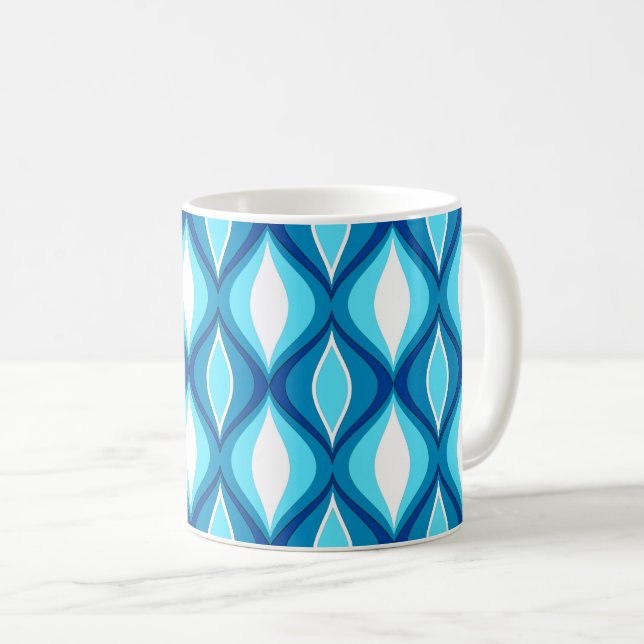 Mid-Century Modern Diamonds, Denim Blues Coffee Mug (Front Right)