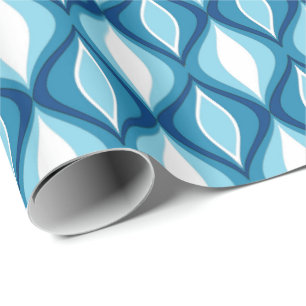 Mid-Century Modern Diamonds, Denim Blues Wrapping Paper