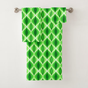 Mid-Century Modern Diamonds, Emerald & Lime Green  Bath Towel Set