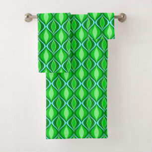 Mid-Century Modern Diamonds, Emerald & Lime Green  Bath Towel Set