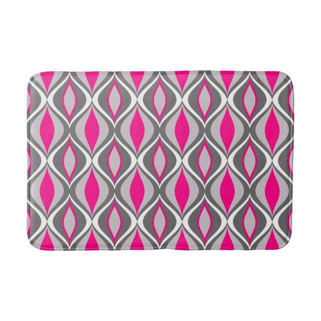 Mid-Century Modern Diamonds, Fuchsia and Grey Bath Mat (Front)