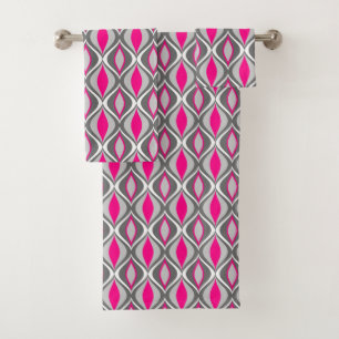Mid-Century Modern Diamonds, Fuchsia and Grey  Bath Towel Set