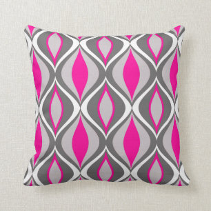 Mid-Century Modern Diamonds, Fuchsia and Grey Cushion