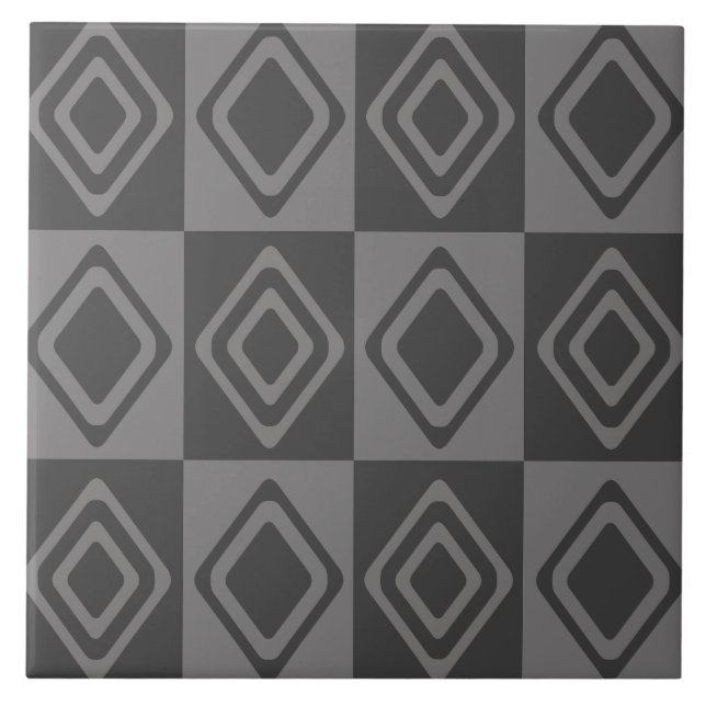 Mid Century Modern Diamonds Grey Ceramic Tile (Front)
