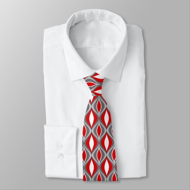 Mid-Century Modern Diamonds, Grey / Grey & Red Tie (Tied)