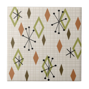 Mid Century Modern Diamonds Nature Earth Tones Ceramic Tile