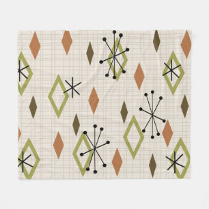 Mid Century Modern Diamonds Nature Earth Tones Fleece Blanket