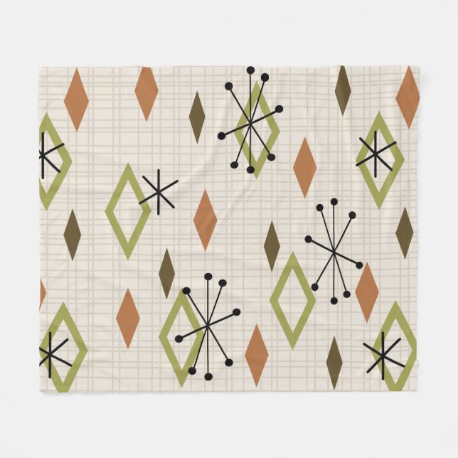 Mid Century Modern Diamonds Nature Earth Tones Fleece Blanket (Front (Horizontal))