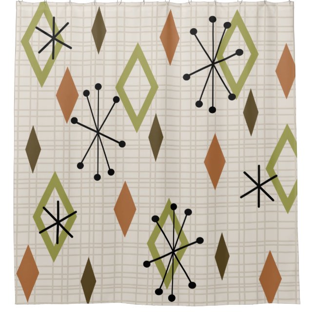 Mid Century Modern Diamonds Nature Earth Tones Shower Curtain (Front)