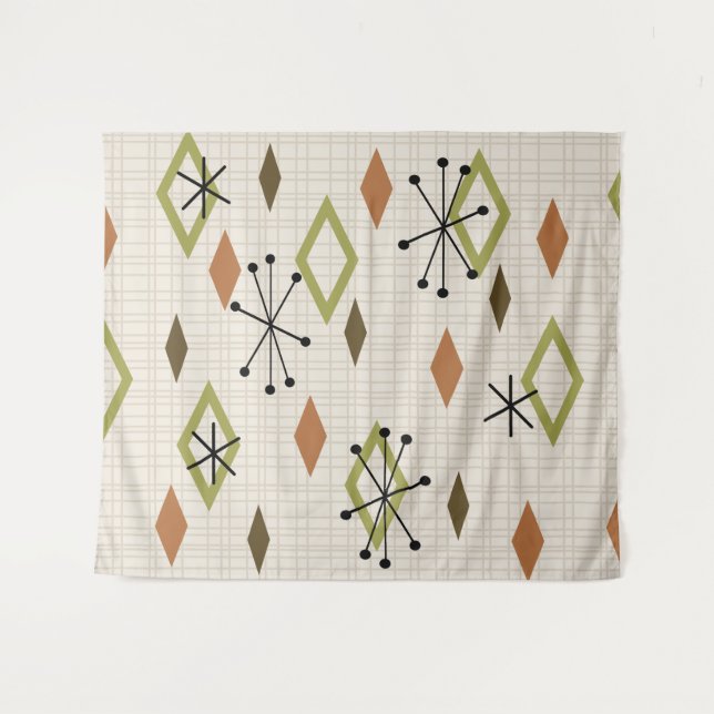 Mid Century Modern Diamonds Nature Earth Tones Tapestry (Front (Horizontal))