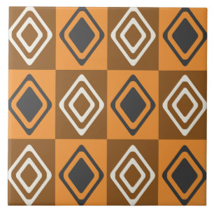 Mid Century Modern Diamonds Orange Brown Ceramic Tile