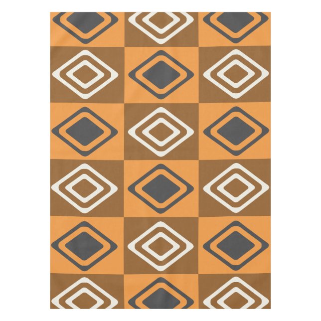Mid Century Modern Diamonds Orange Brown Tablecloth (Front)