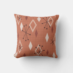Mid Century Modern Diamonds Orange Cushion