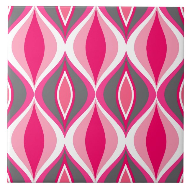 Mid-Century Modern Diamonds, Pink, Fuchsia & Gray Ceramic Tile (Front)