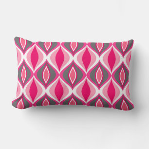 Mid-Century Modern Diamonds, Pink, Fuchsia & Gray Lumbar Cushion
