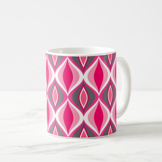 Mid-Century Modern Diamonds, Pink, Fuchsia & Grey Coffee Mug (Front Right)