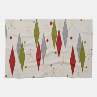 Mid-Century Modern Diamonds Red and Green Tea Towel