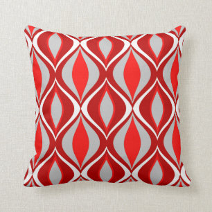 Mid-Century Modern Diamonds, Red & Grey / Grey Cushion