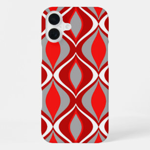Mid-Century Modern Diamonds, Red & Grey / Grey iPhone 16 Plus Case