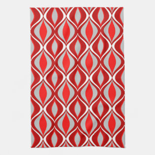 Mid-Century Modern Diamonds, Red & Grey / Grey Tea Towel