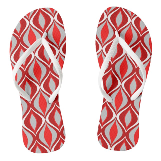 Mid-Century Modern Diamonds, Red & Grey / Grey Thongs (Footbed)