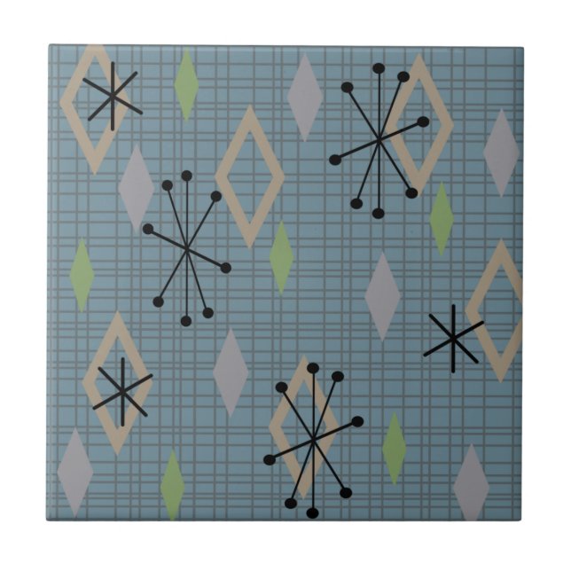 Mid Century Modern Diamonds Slate Grey Blue Ceramic Tile (Front)