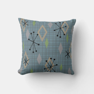 Mid Century Modern Diamonds Slate Grey Blue Cushion