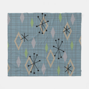 Mid Century Modern Diamonds Slate Grey Blue Fleece Blanket
