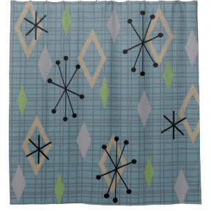 Mid Century Modern Diamonds Slate Grey Blue Shower Curtain