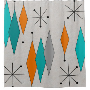 Mid-Century Modern Diamonds Teal Shower Curtain