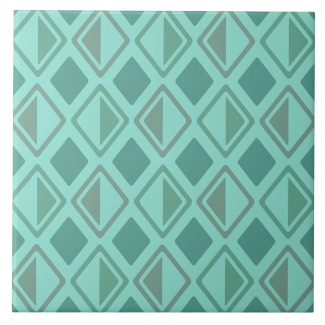Mid Century Modern Diamonds Turquoise Ceramic Tile (Front)