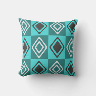 Mid Century Modern Diamonds Turquoise Cushion