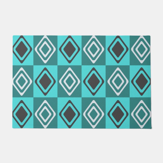 Mid Century Modern Diamonds Turquoise Doormat (Front)