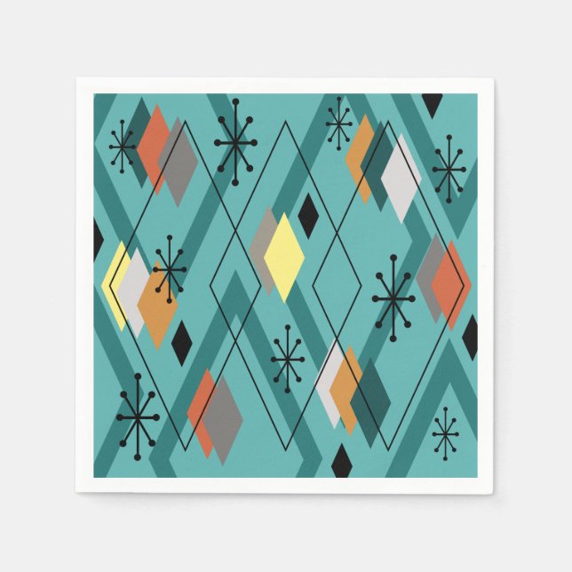 Mid Century Modern Diamonds Turquoise Napkin (Front)