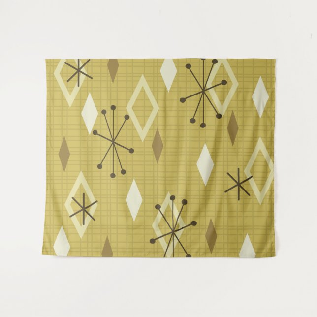 Mid Century Modern Diamonds Yellow Tapestry (Front (Horizontal))