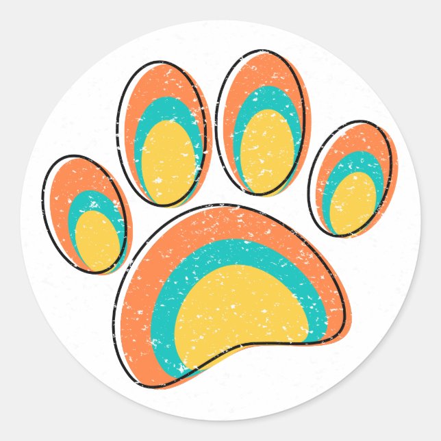 Mid Century Modern Dog Paw Old Print Classic Round Sticker (Front)