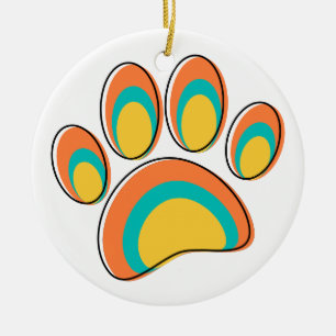 Mid Century Modern Dog Paw Print Ceramic Ornament