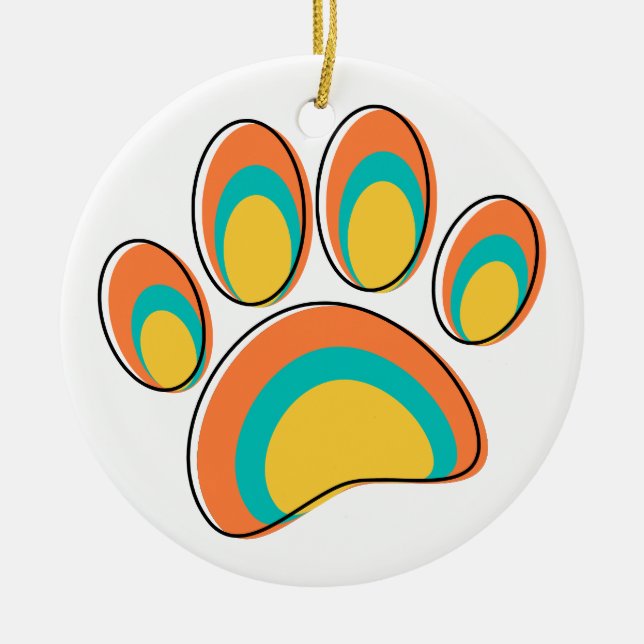 Mid Century Modern Dog Paw Print Ceramic Ornament (Front)