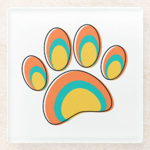 Mid Century Modern Dog Paw Print Glass Coaster