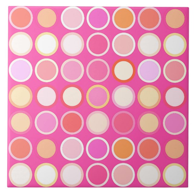 Mid-Century Modern Dots - deep pink & multi Tile (Front)