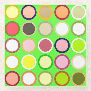 Mid-Century Modern Dots - lime with multi Glass Coaster
